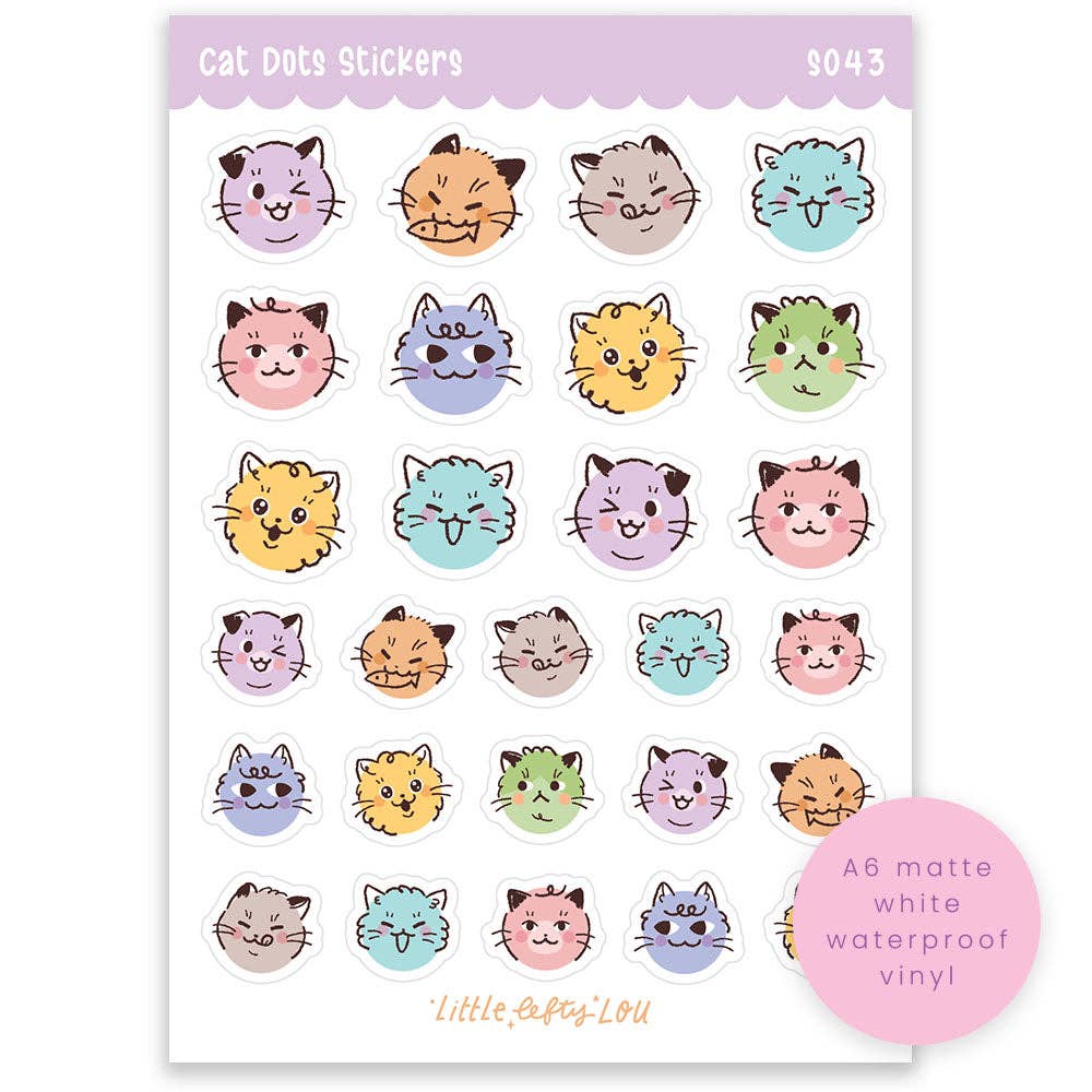 Feuille d'autocollants A6 Points Chat étanche