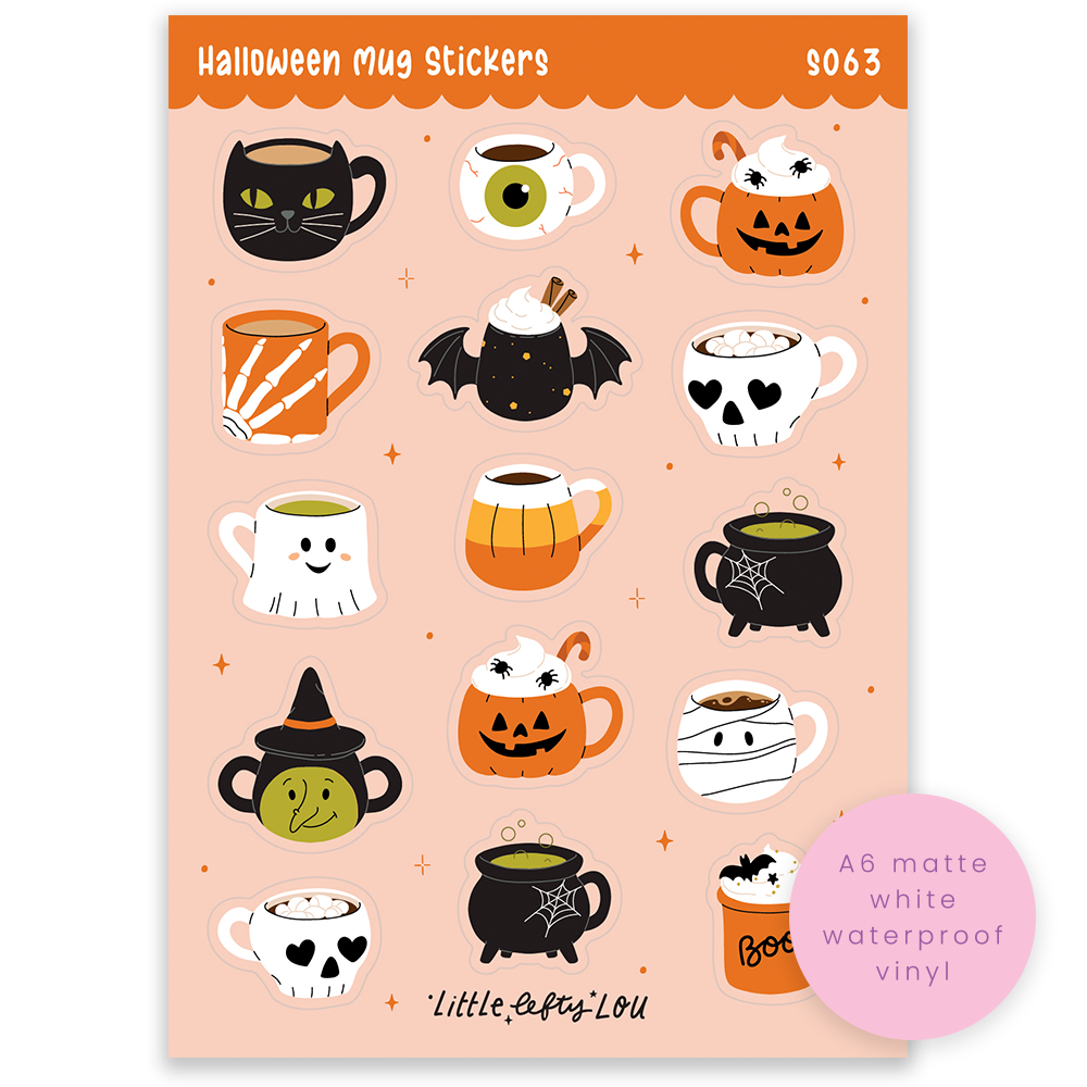 Feuille d'autocollants A6 pour tasses d'Halloween — Imperméable