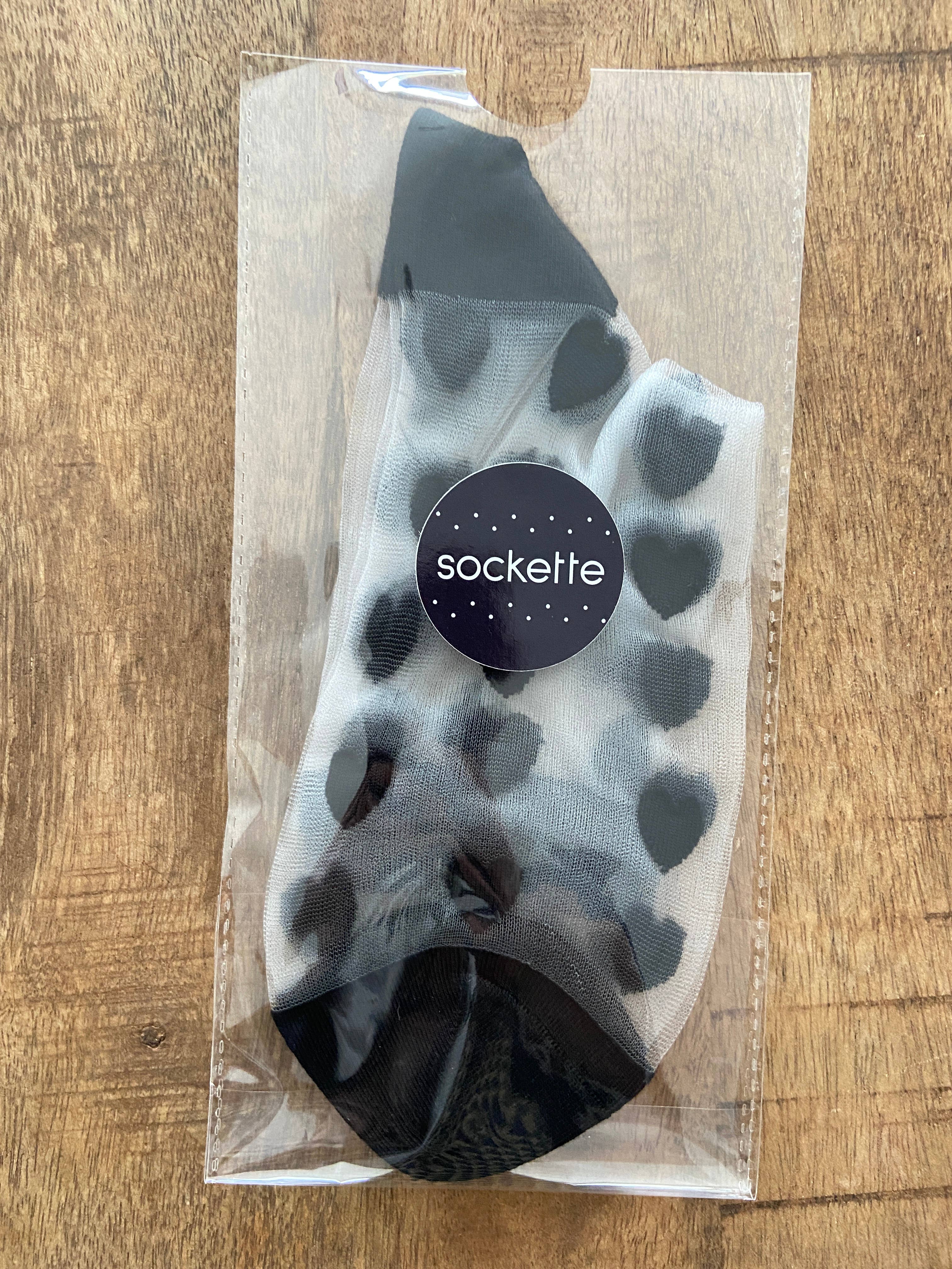 Laure - Chaussettes transparentes coeurs noirs