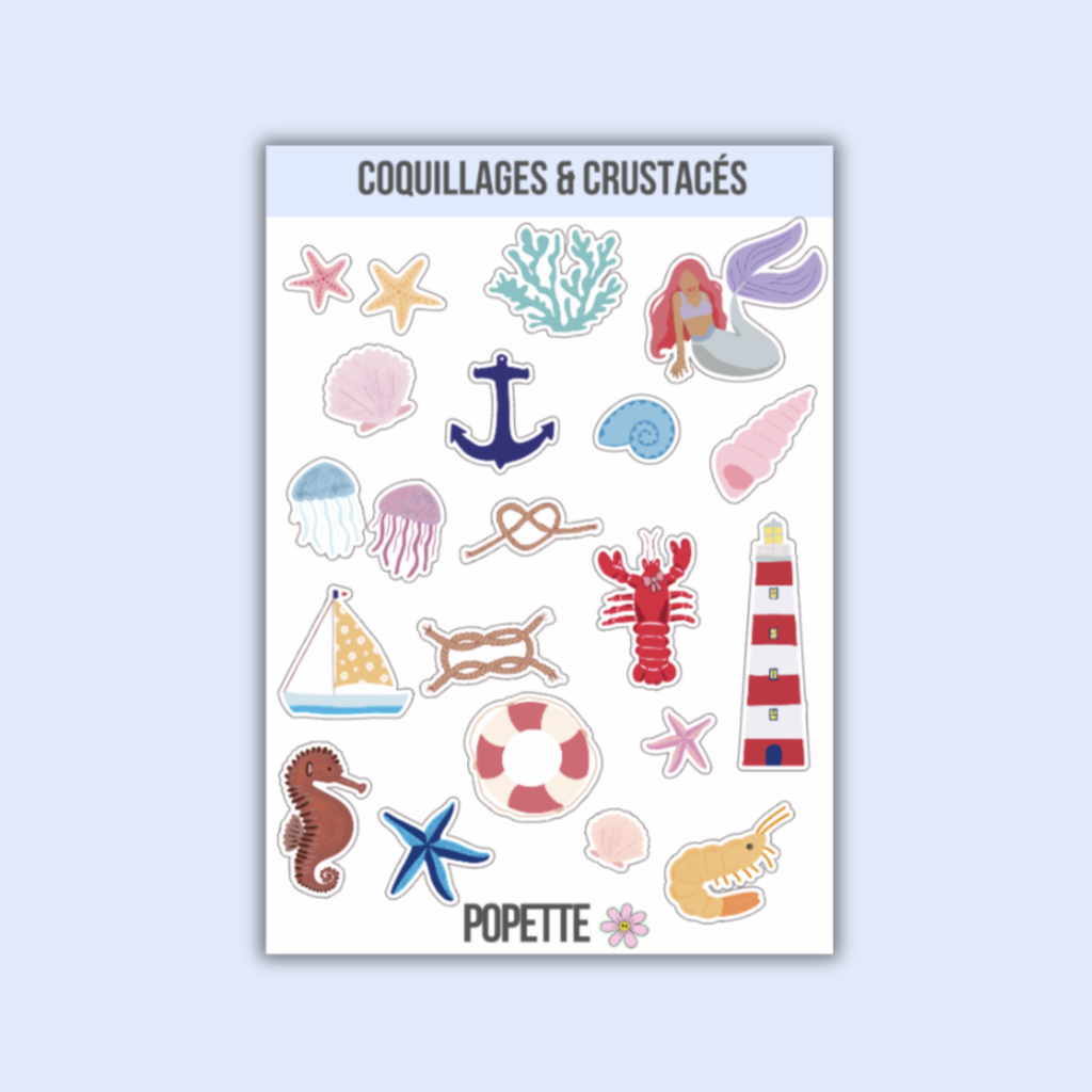 Planche de stickers Coquillages A5