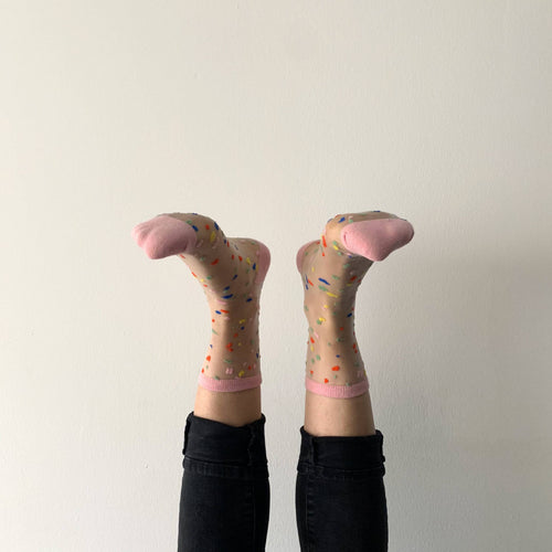 Annabelle - Chaussettes fantaisie transparentes femme confettis roses