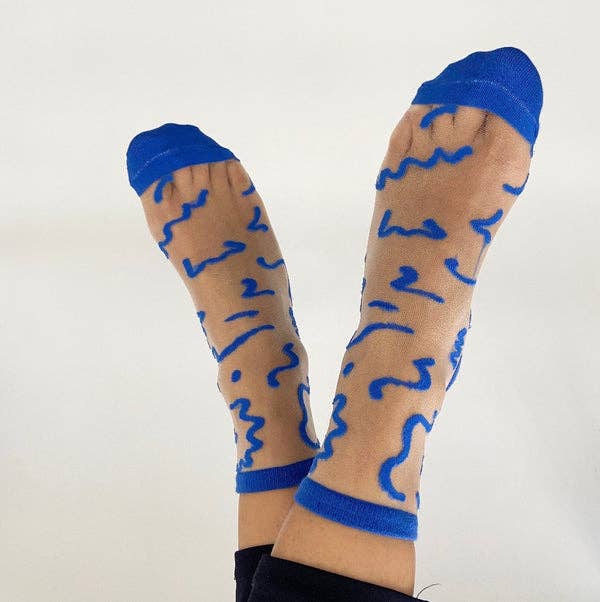Marie - chaussettes transparentes motifs bleu roi