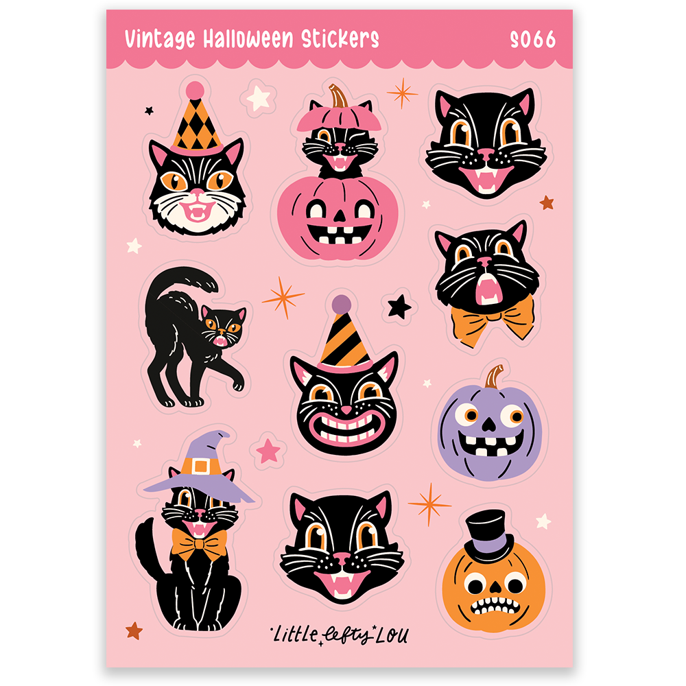 Feuille d'autocollants Halloween vintage rose A6 étanche