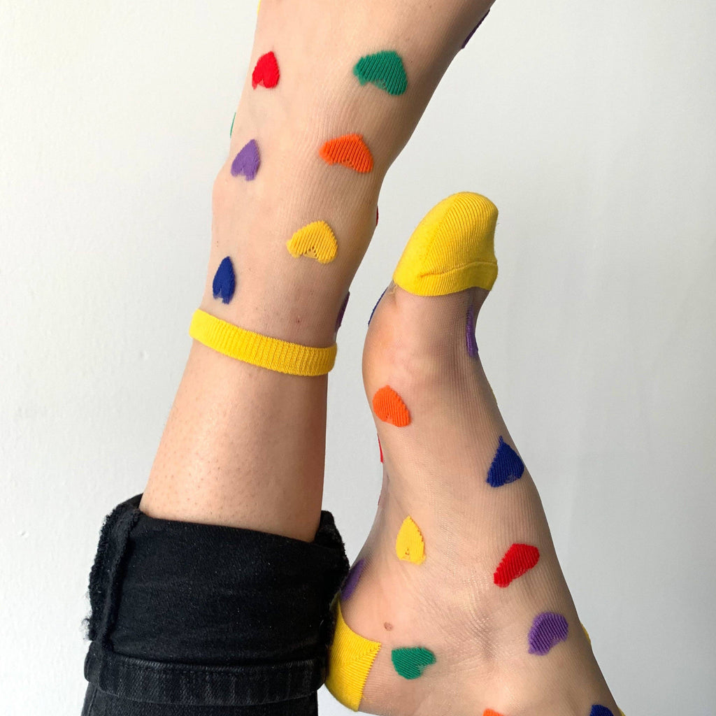 Tutu - chaussettes transparentes coeurs multicolores