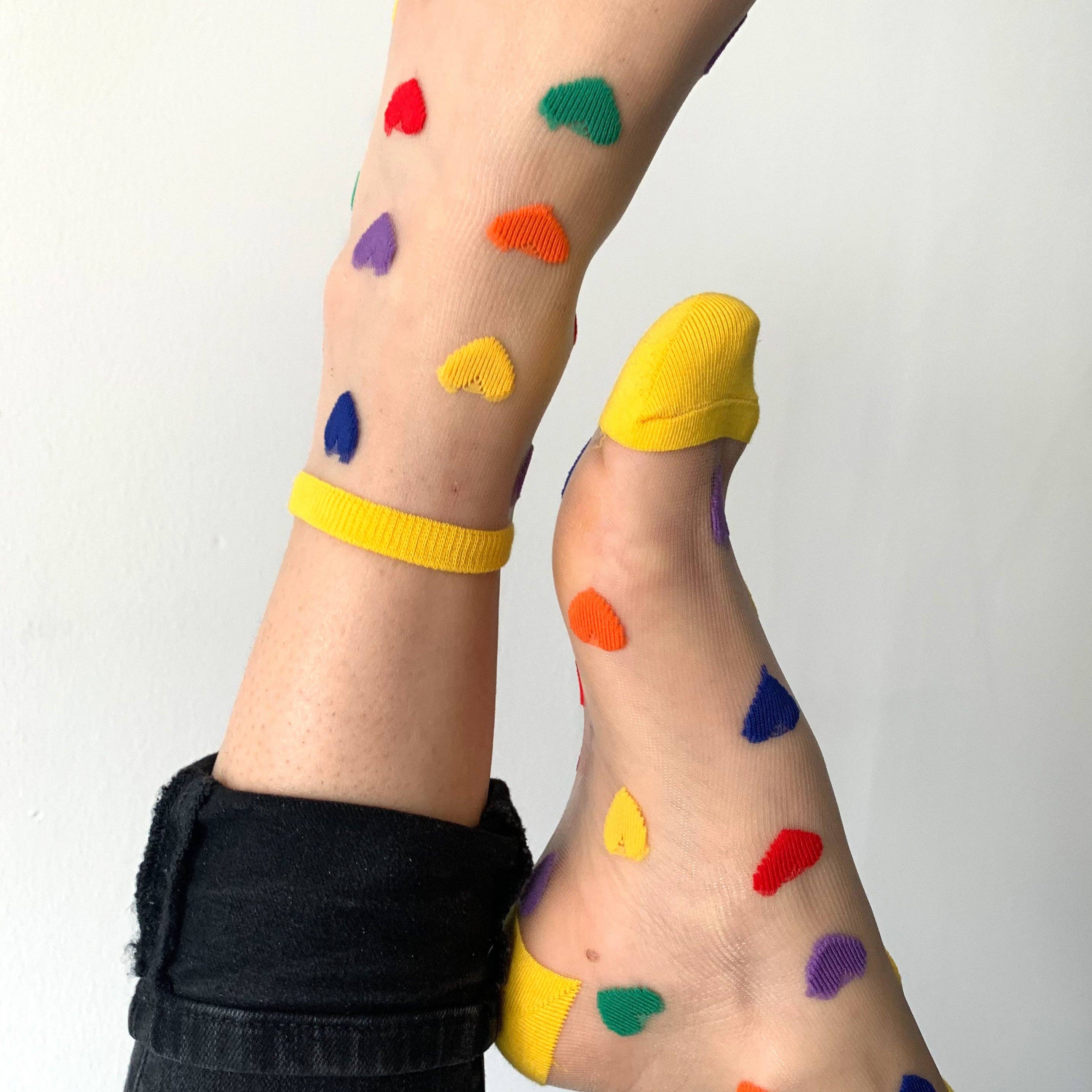 Tutu - chaussettes transparentes coeurs multicolores