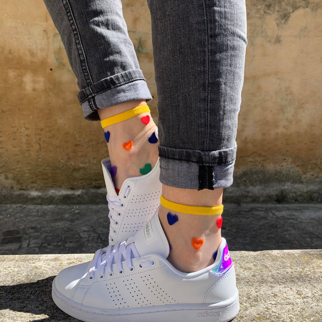 Tutu - chaussettes transparentes coeurs multicolores