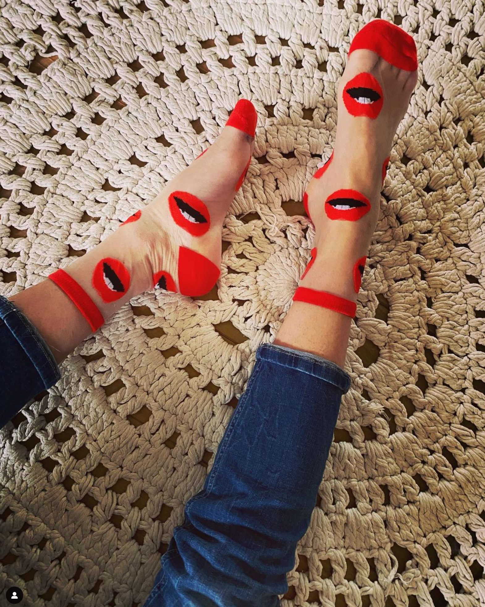 Maryline - Chaussettes transparentes bouches rouges
