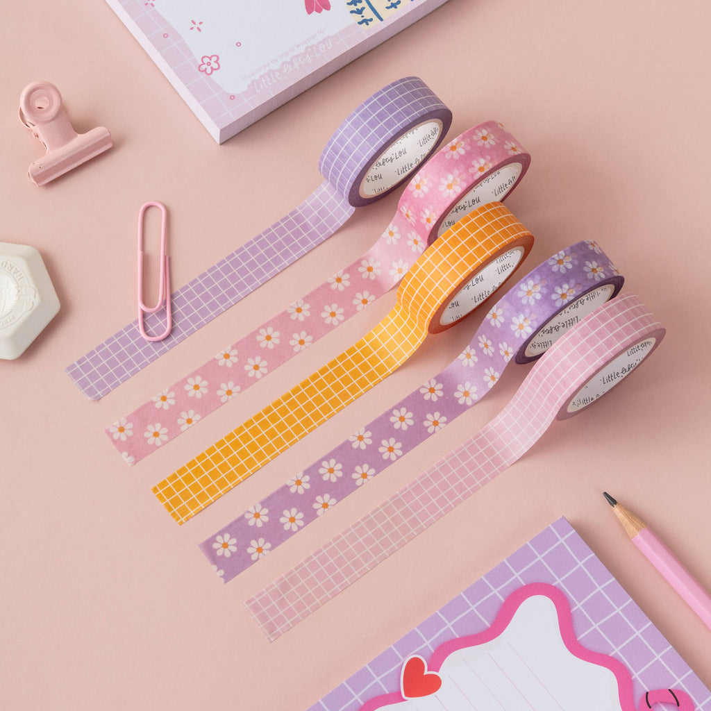 Washi tape rose à motif quadrillé