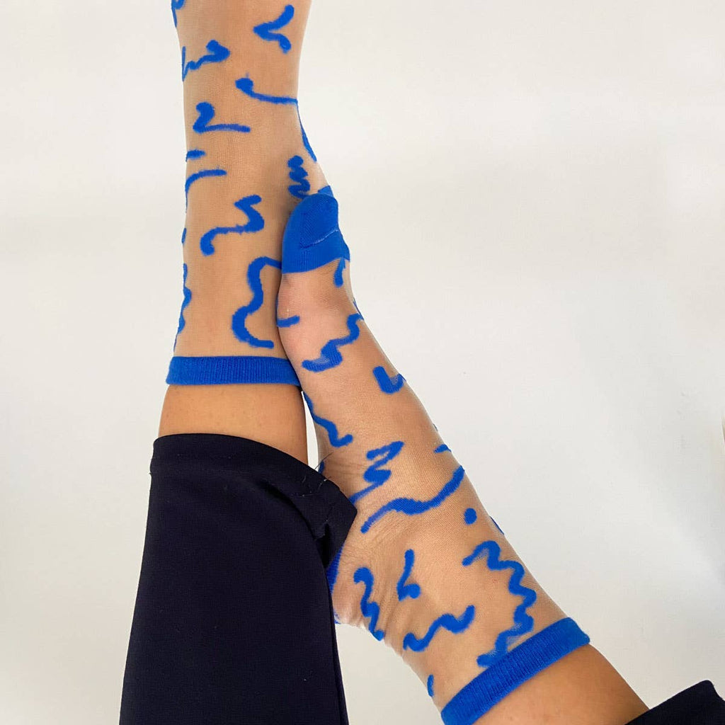 Marie - chaussettes transparentes motifs bleu roi