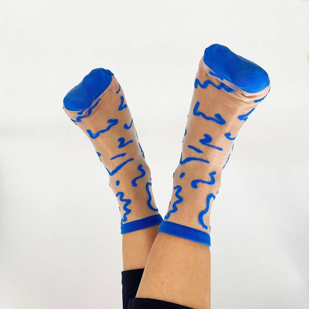 Marie - chaussettes transparentes motifs bleu roi