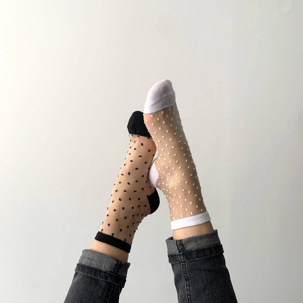 Charlotte - Chaussettes transparentes plumetis noirs