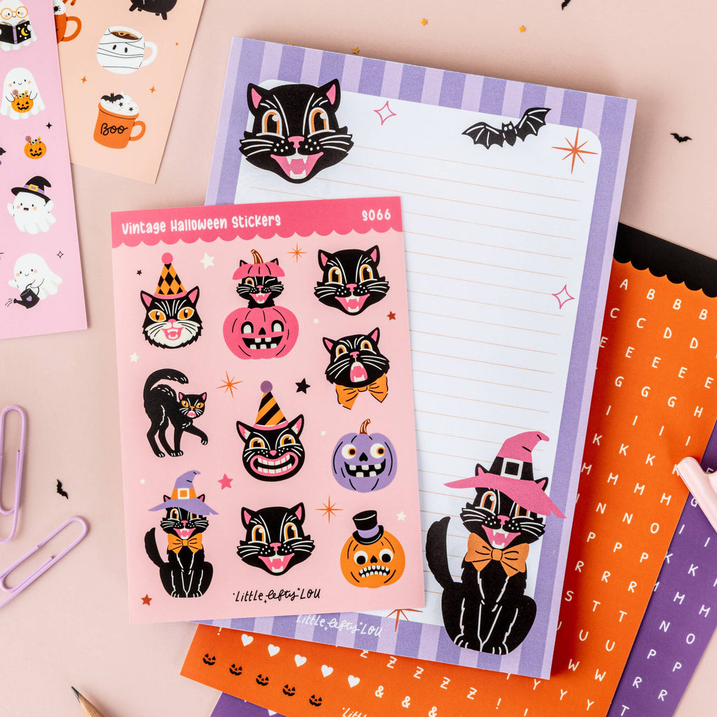 Feuille d'autocollants Halloween vintage rose A6 étanche