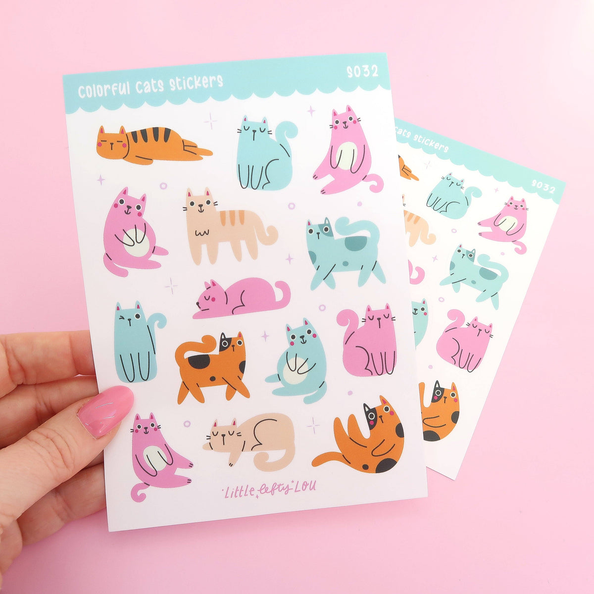Feuille d'autocollants A6 — Chats colorés, étanche