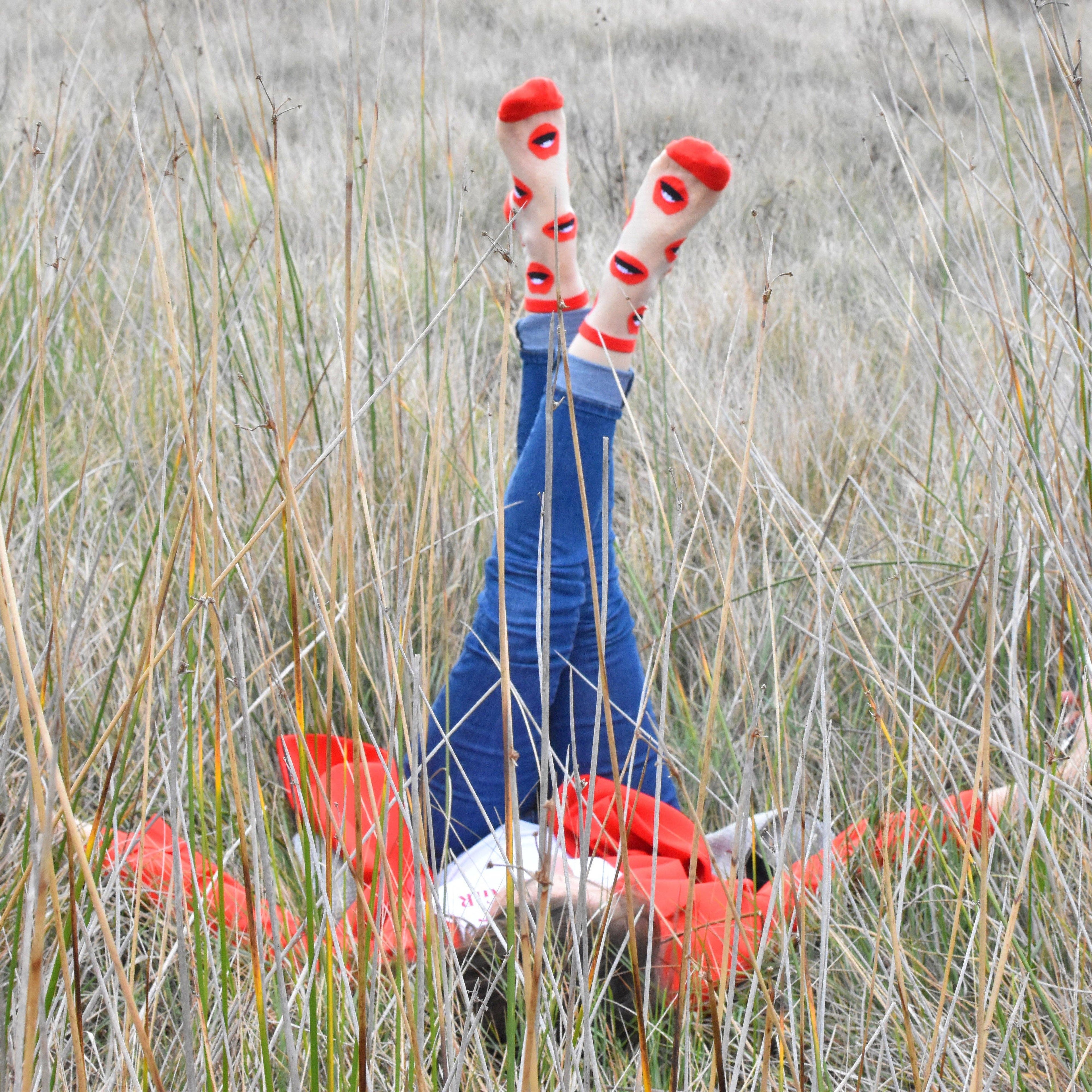 Maryline - Chaussettes transparentes bouches rouges