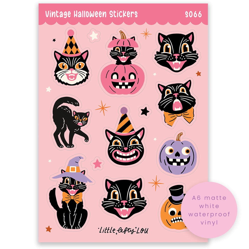 Feuille d'autocollants Halloween vintage rose A6 étanche