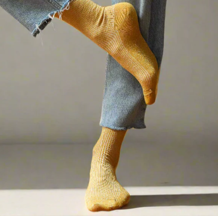 Chaussettes lurex moutarde