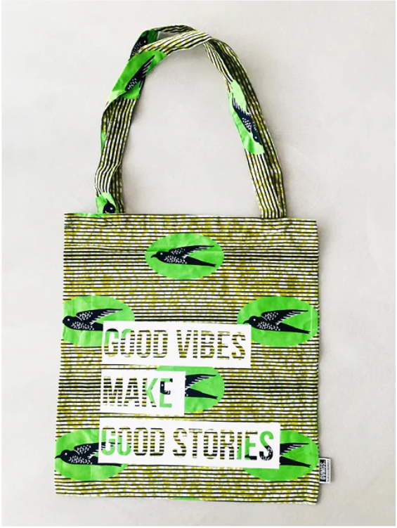 Tote bag en wax oiseaux verts