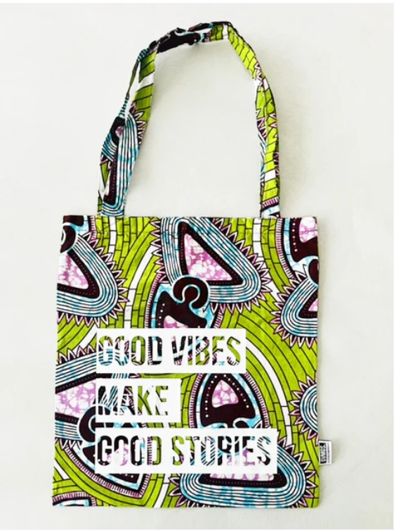 Tote bag en wax vert et rose