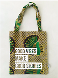 Tote bag en wax jaune, vert et marron