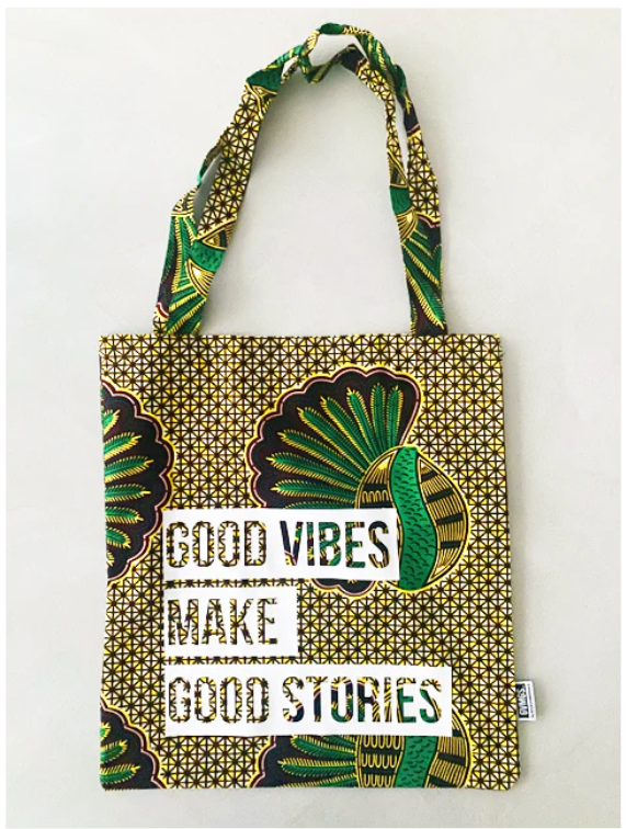 Tote bag en wax jaune, vert et marron