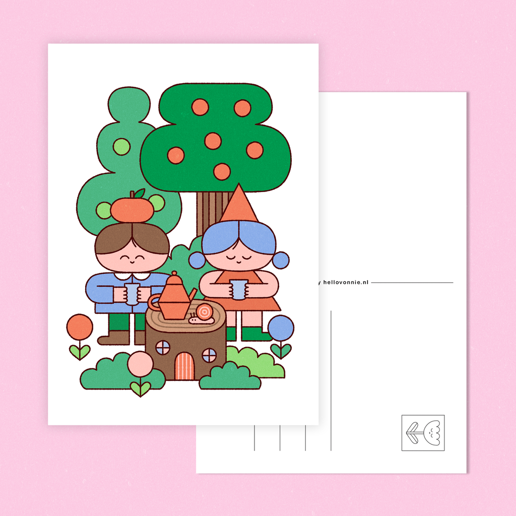 Carte postale : goûter en forêt