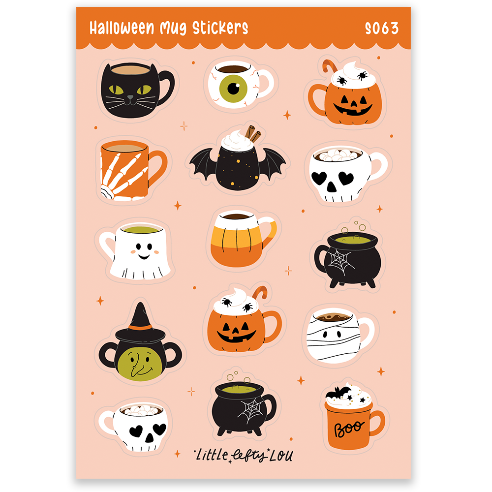 Feuille d'autocollants A6 pour tasses d'Halloween — Imperméable