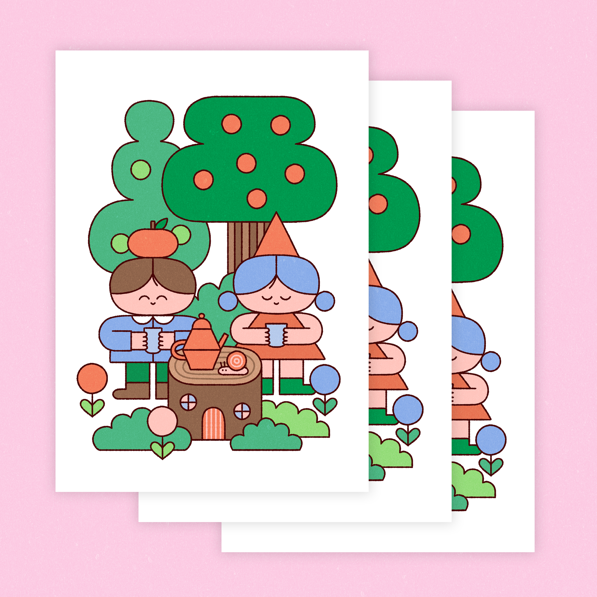 Carte postale : goûter en forêt