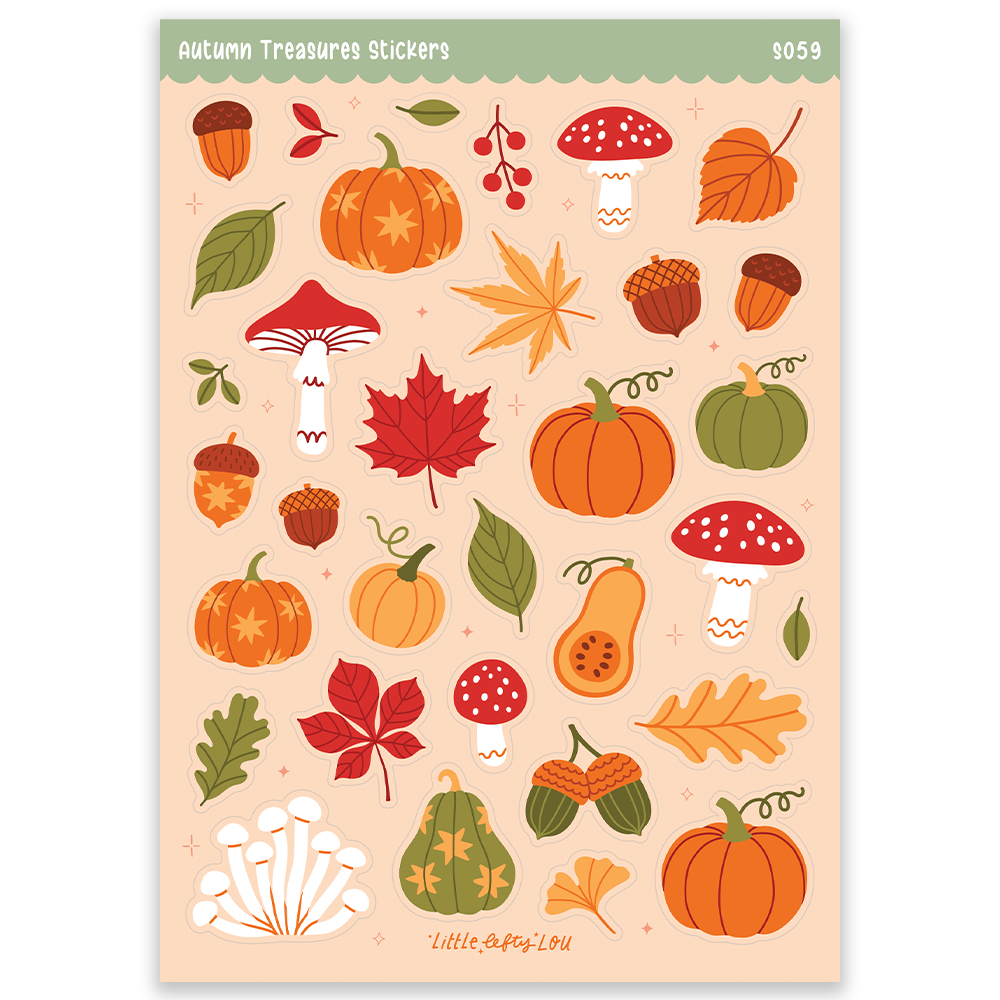 Feuille d'autocollants A5 Trésors d'automne, étanche