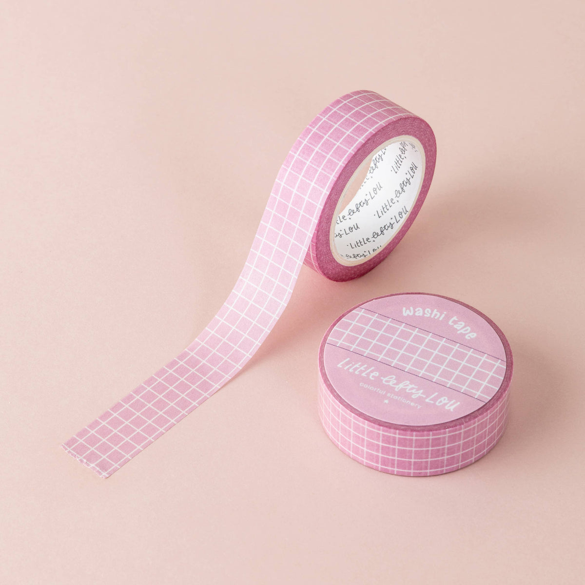 Washi tape rose à motif quadrillé