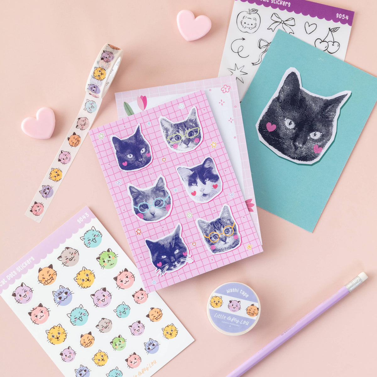 Feuille d'autocollants A6 Points Chat étanche